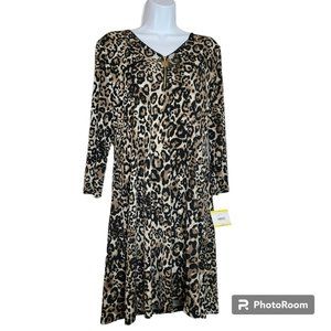 AK Anne Klein Dress, Women M, Brown & Black Leopard Print, Maxi, Polyester, NWT
